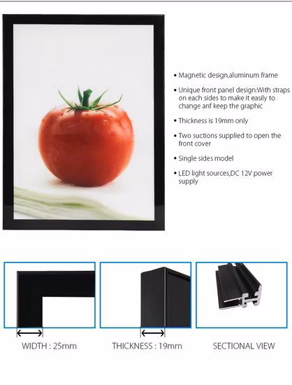 Светодиодный дисплей для плакатов, реклама, световые короба, черная магнитная рамка для плакатов